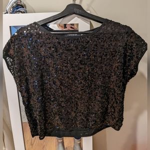 Forever 21 Black sequin Scoop Neck Boxy Top